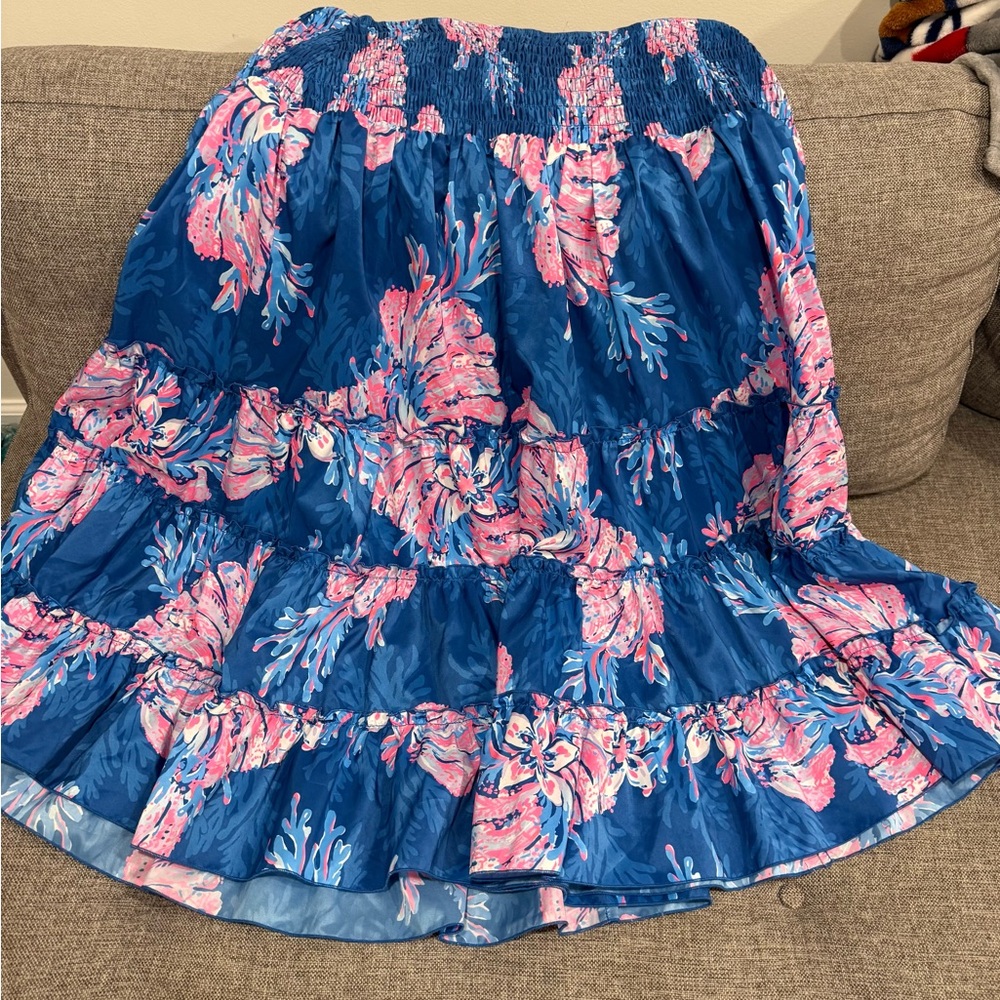 Lilly Pulitzer Blue & Pink Floral Tiered Skirt